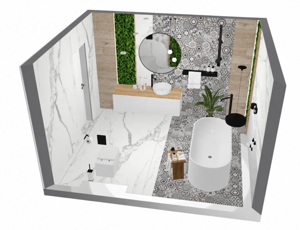 Digitaal 3D-ontwerp van een badkamer