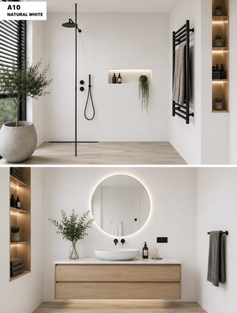Badkamer met wandpanelen in kleur A10 Natural White