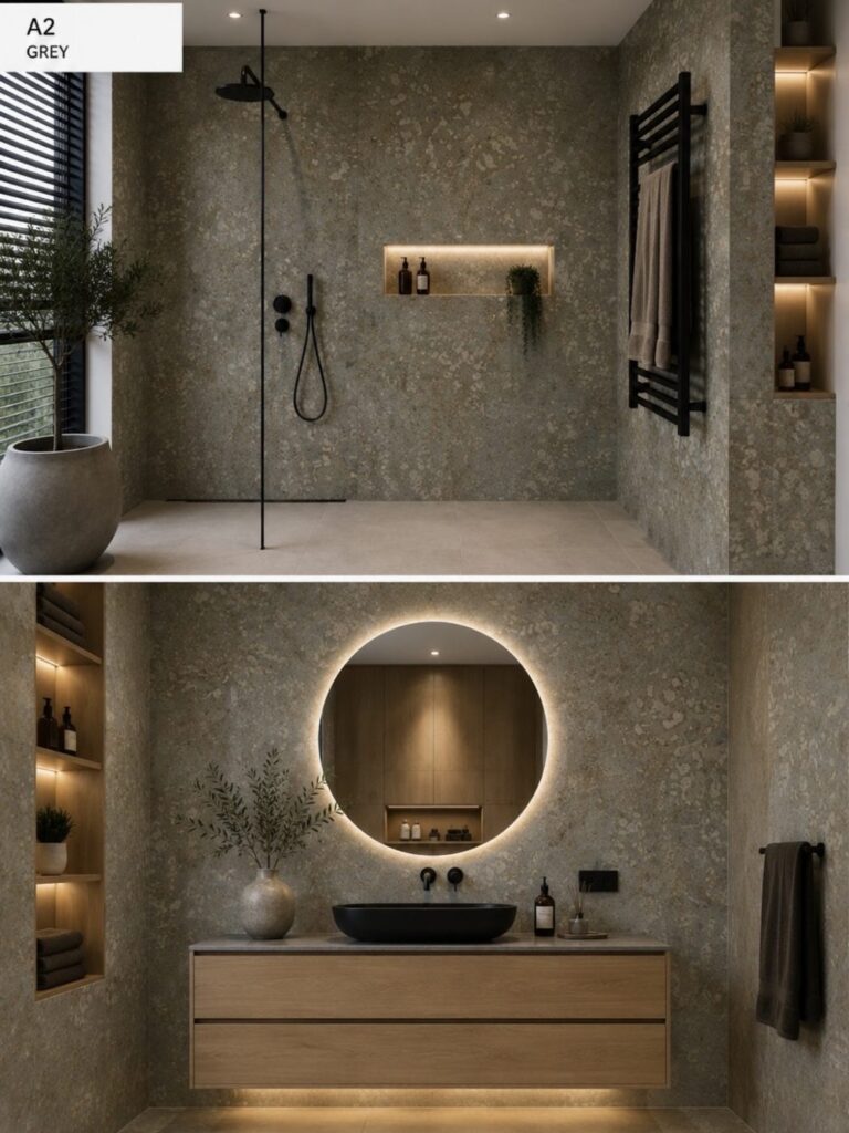 Badkamer met wandpanelen in kleur A2 Grey