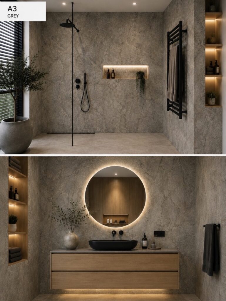 Badkamer met wandpanelen in kleur A3 Grey