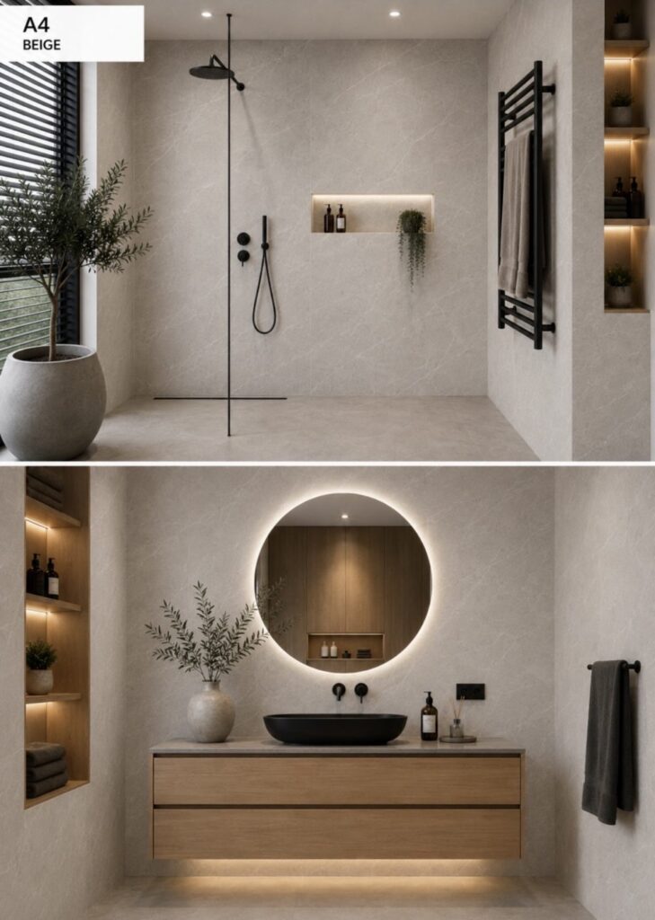 Badkamer met wandpanelen in kleur A4 Beige