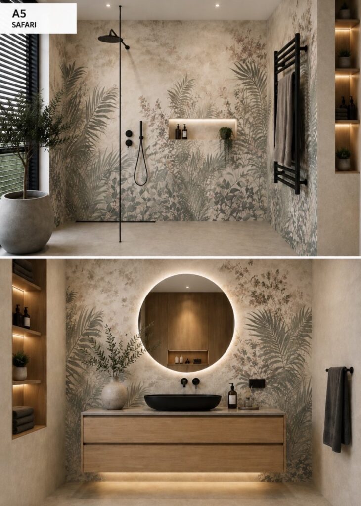 Badkamer met wandpanelen in kleur A5 Safari