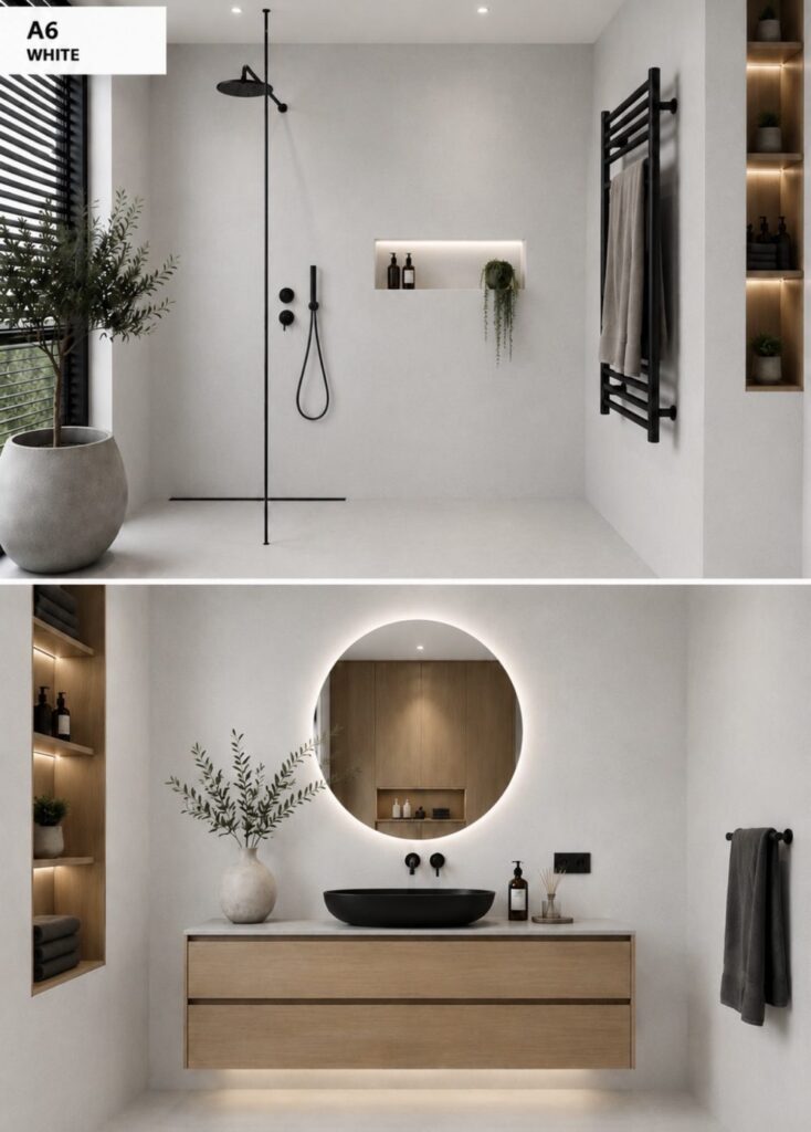 Badkamer met wandpanelen in kleur A6 White